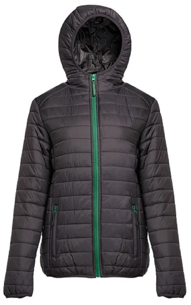 Doudoune légère à capuche - Femme - PK763 - noir et vert 